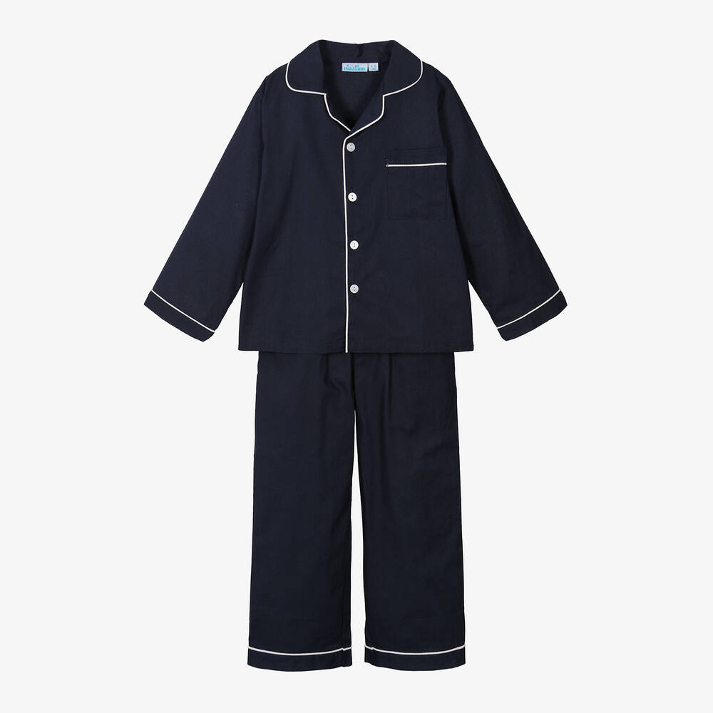 Mini Lunn-Boys Navy Blue Cotton Pyjamas | Childrensalon