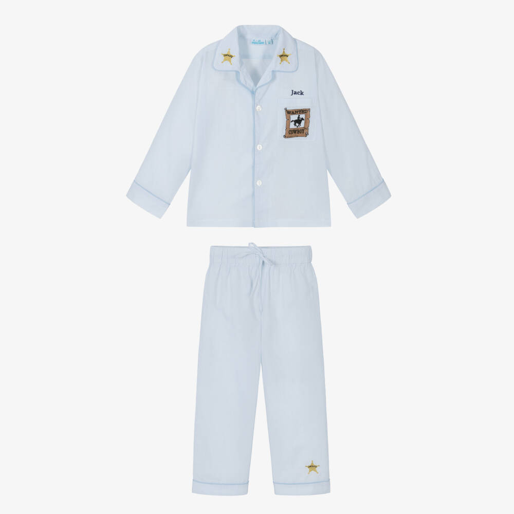 Mini Lunn-بيجاما قطن لون أزرق للأولاد | Childrensalon