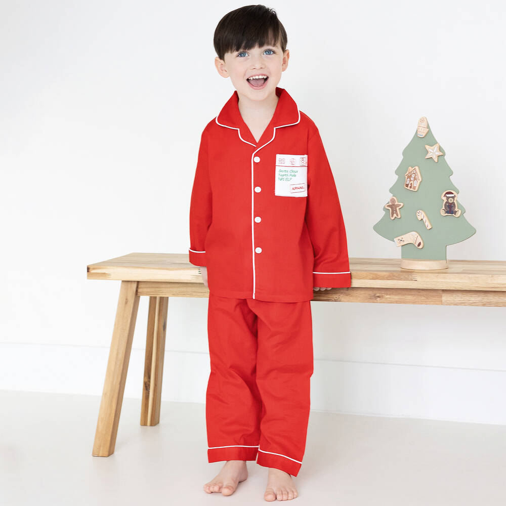 Mini Lunn-بيجاما قطن لون أحمر للأولاد | Childrensalon