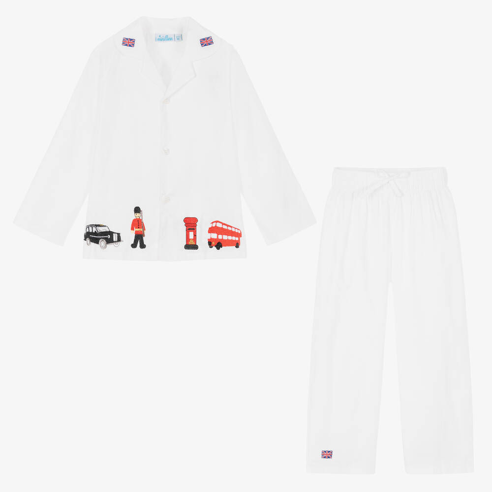 Mini Lunn-Boys White Cotton London Pyjamas | Childrensalon