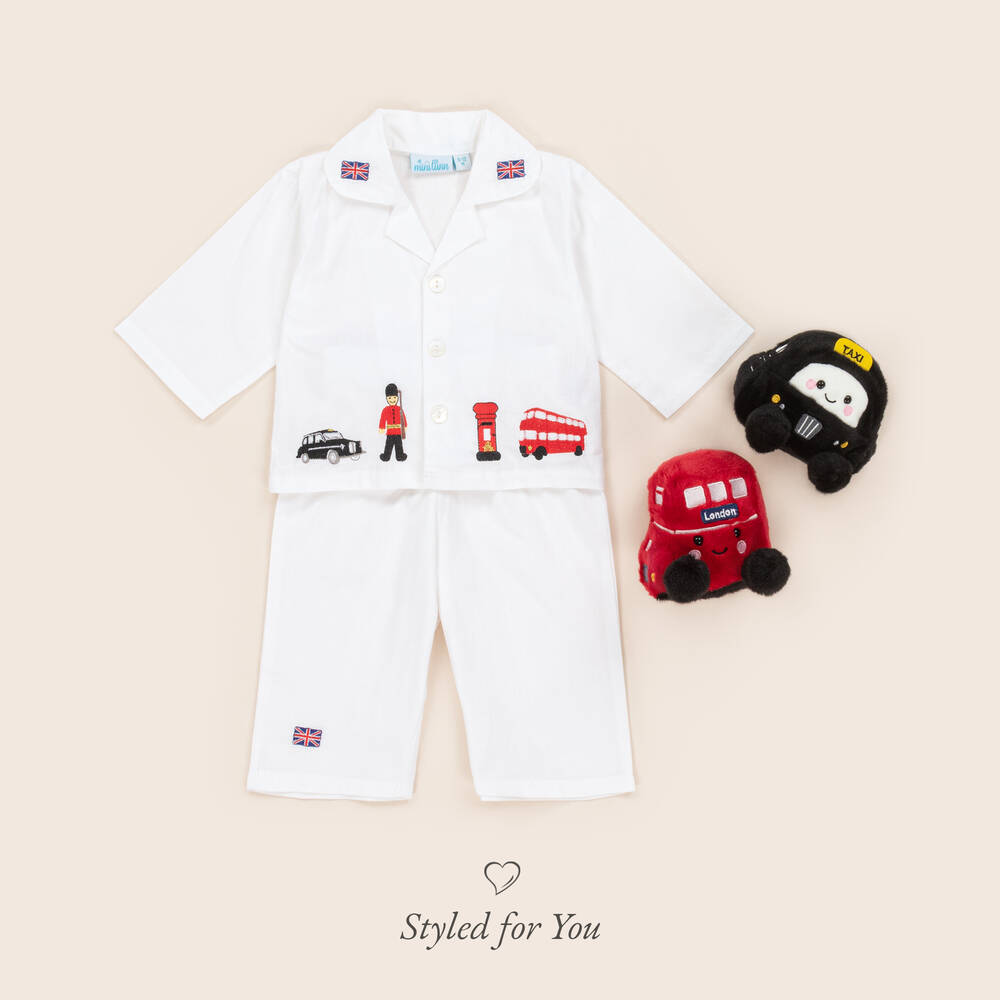 Mini Lunn-Boys White Cotton London Pyjamas | Childrensalon