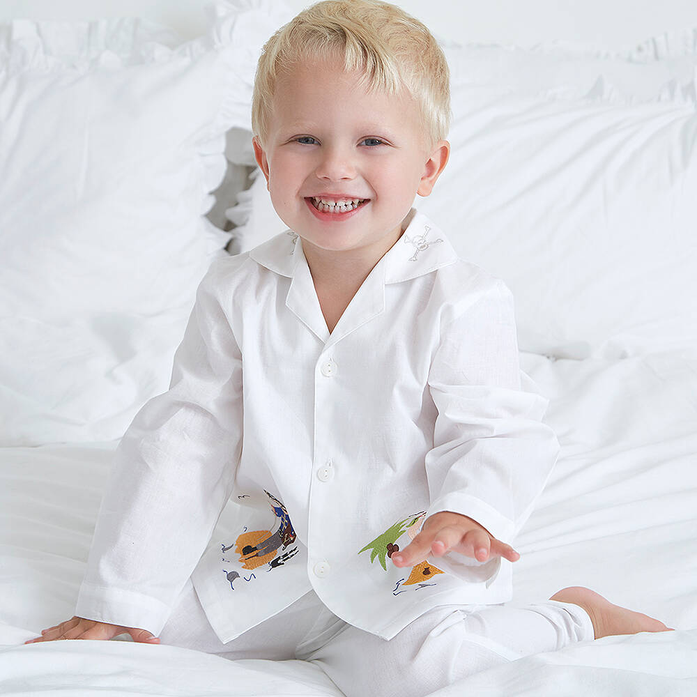 Mini Lunn-Boys White Cotton Pirate Pyjamas | Childrensalon