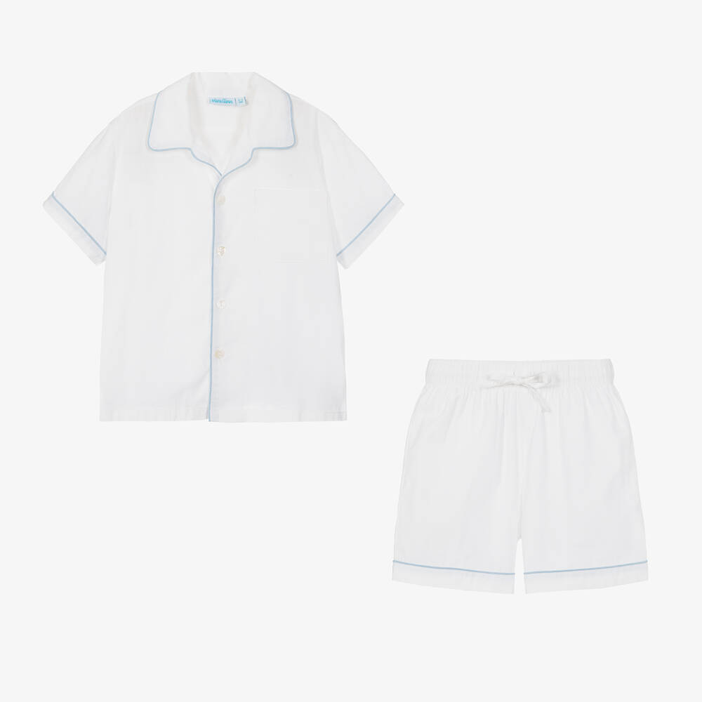 Mini Lunn-بيجاما شورت قطن لون أبيض للأولاد | Childrensalon