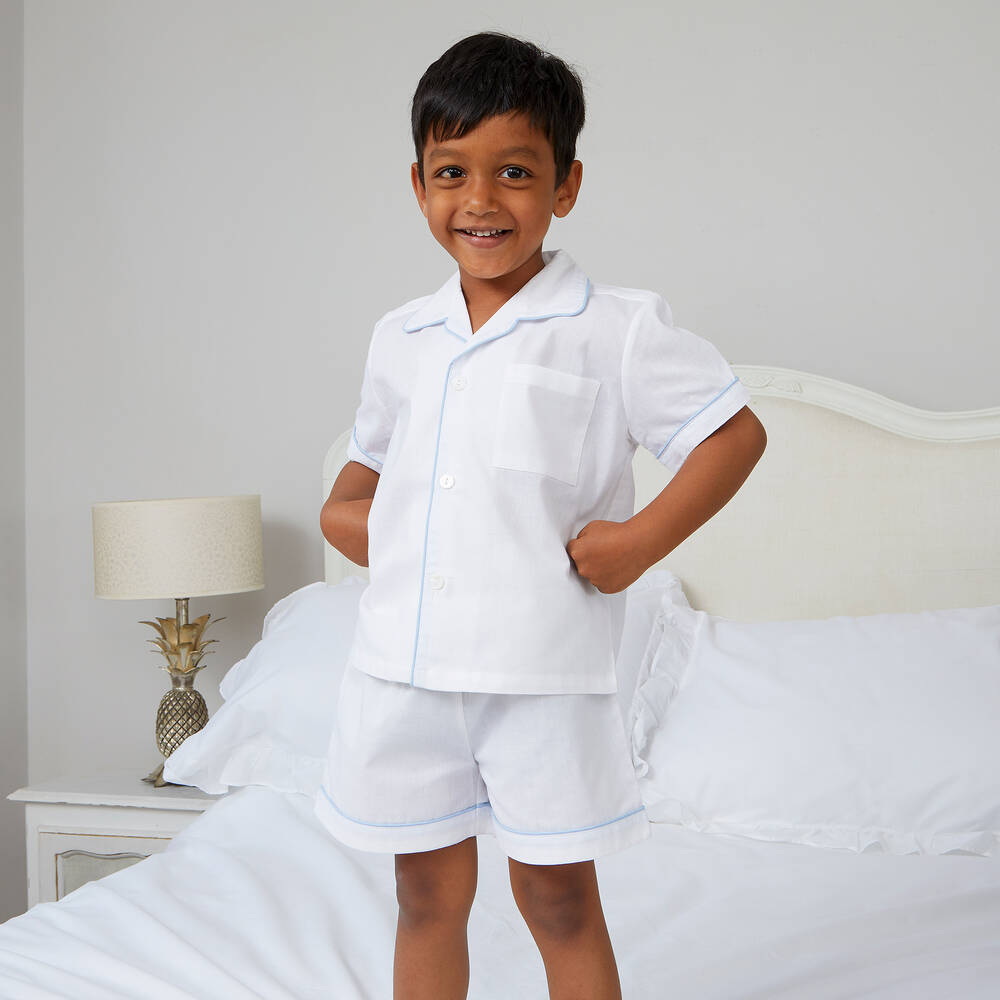 Mini Lunn-بيجاما شورت قطن لون أبيض للأولاد | Childrensalon
