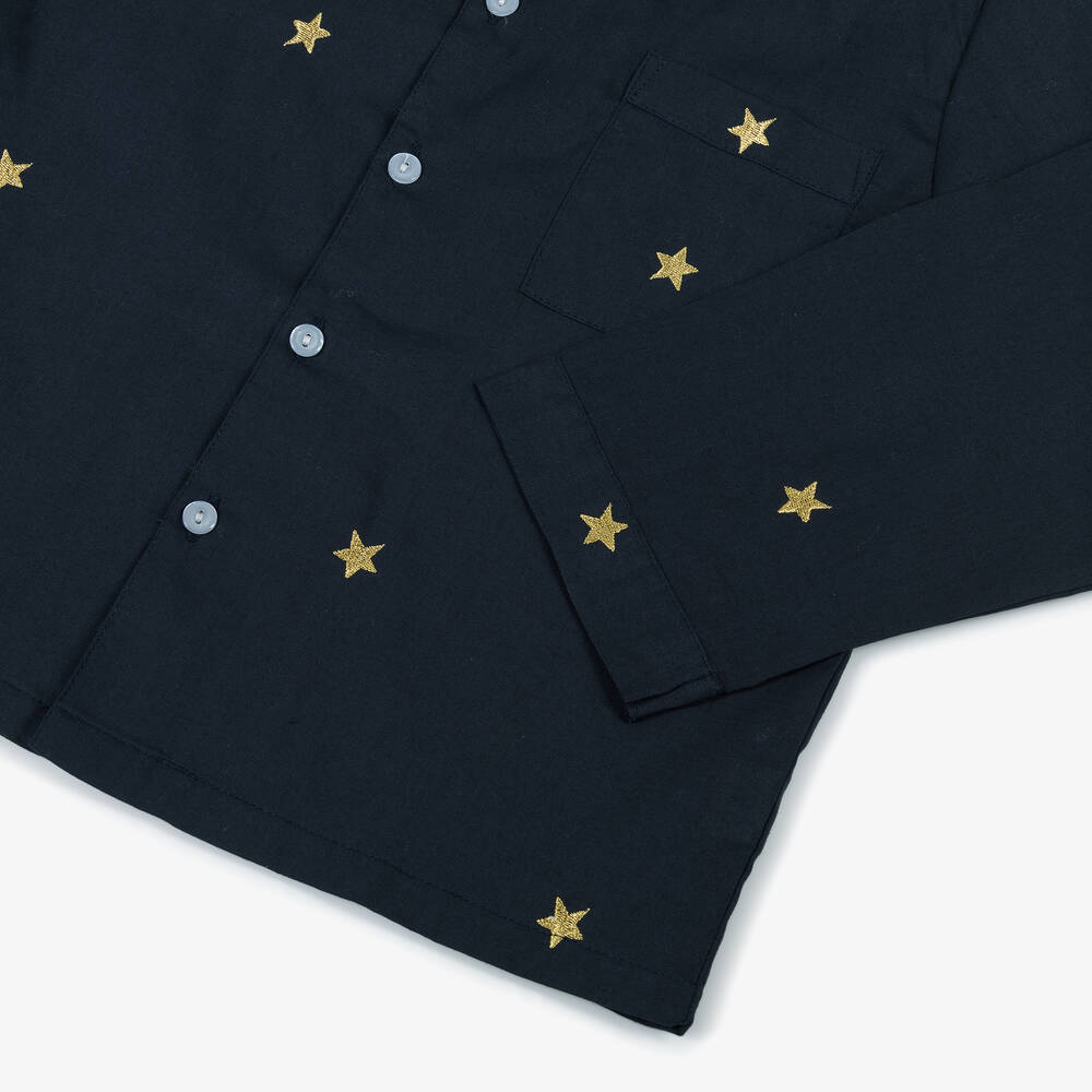 Mini Lunn-Girls Blue & Gold Star Cotton Pyjamas | Childrensalon