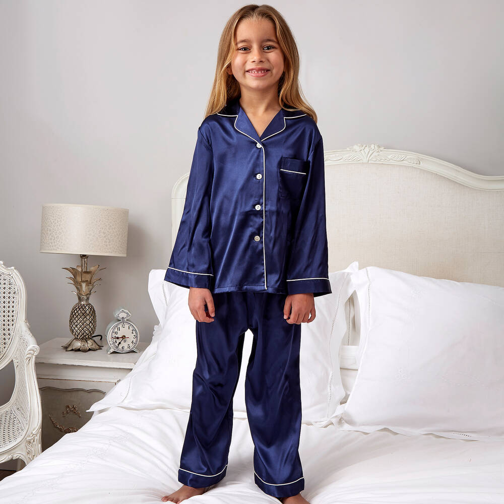 Mini Lunn-Синяя атласная пижама для девочек | Childrensalon