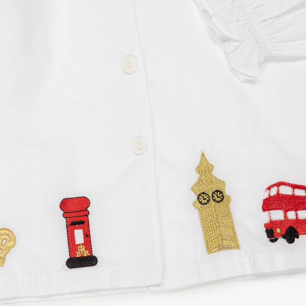 Mini Lunn-Girls Personalised White Cotton London Pyjamas | Childrensalon