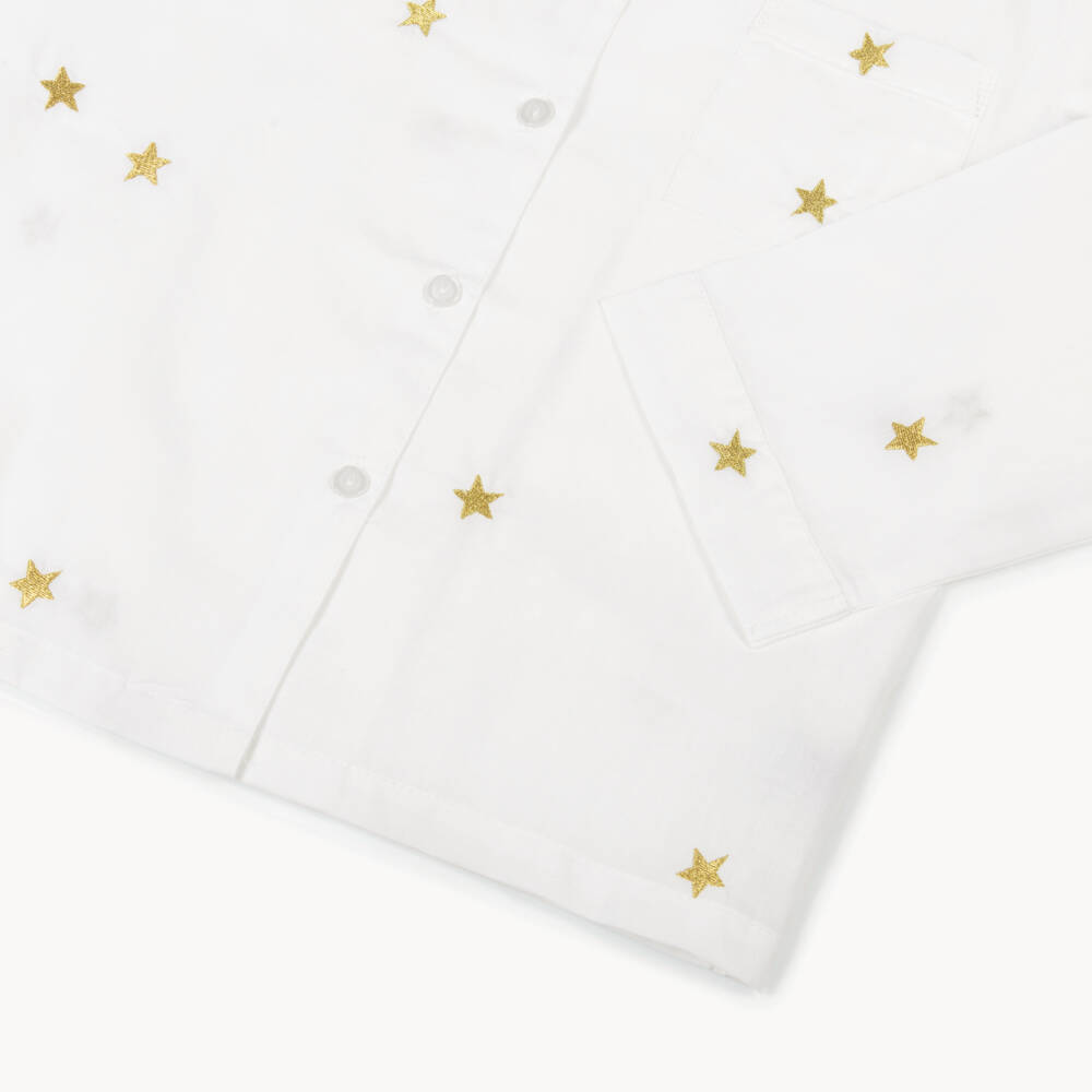 Mini Lunn-Girls Personalised White & Gold Star Cotton Pyjamas | Childrensalon