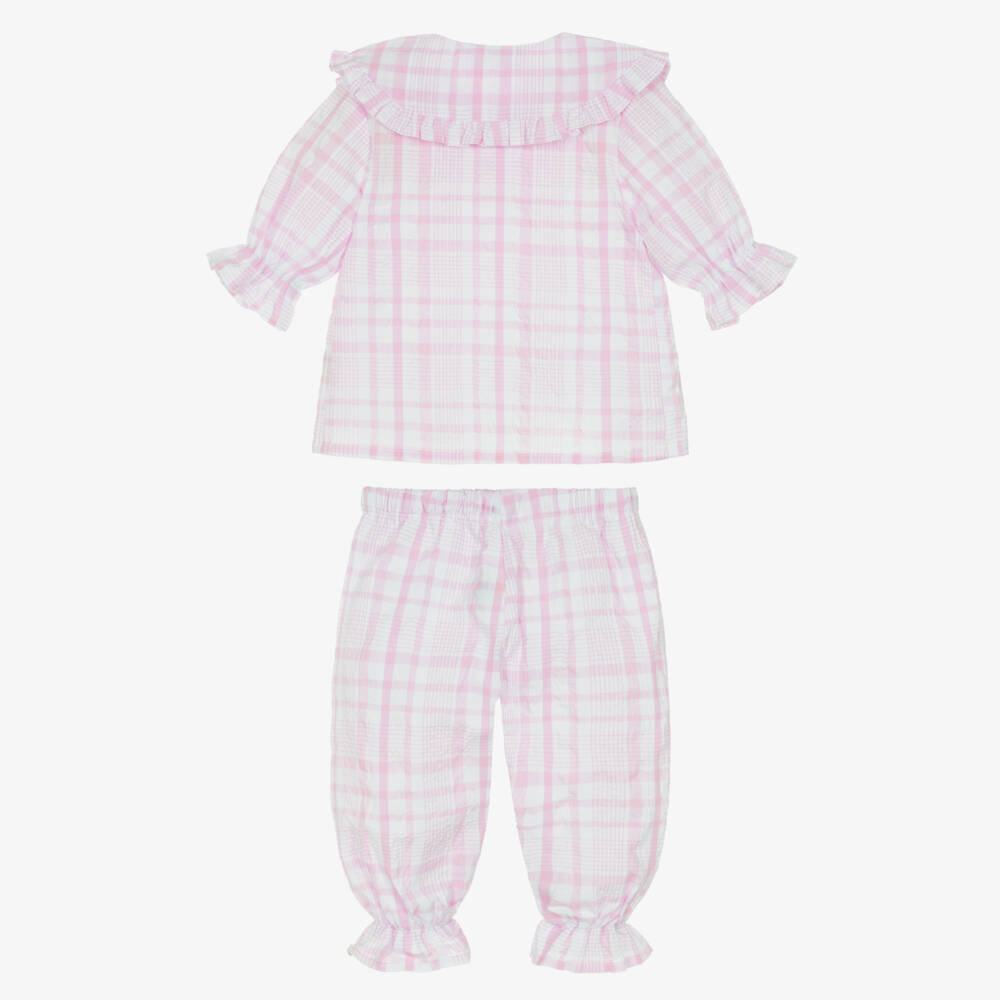 Mini Lunn-Girls Pink & White Check Cotton Pyjamas | Childrensalon