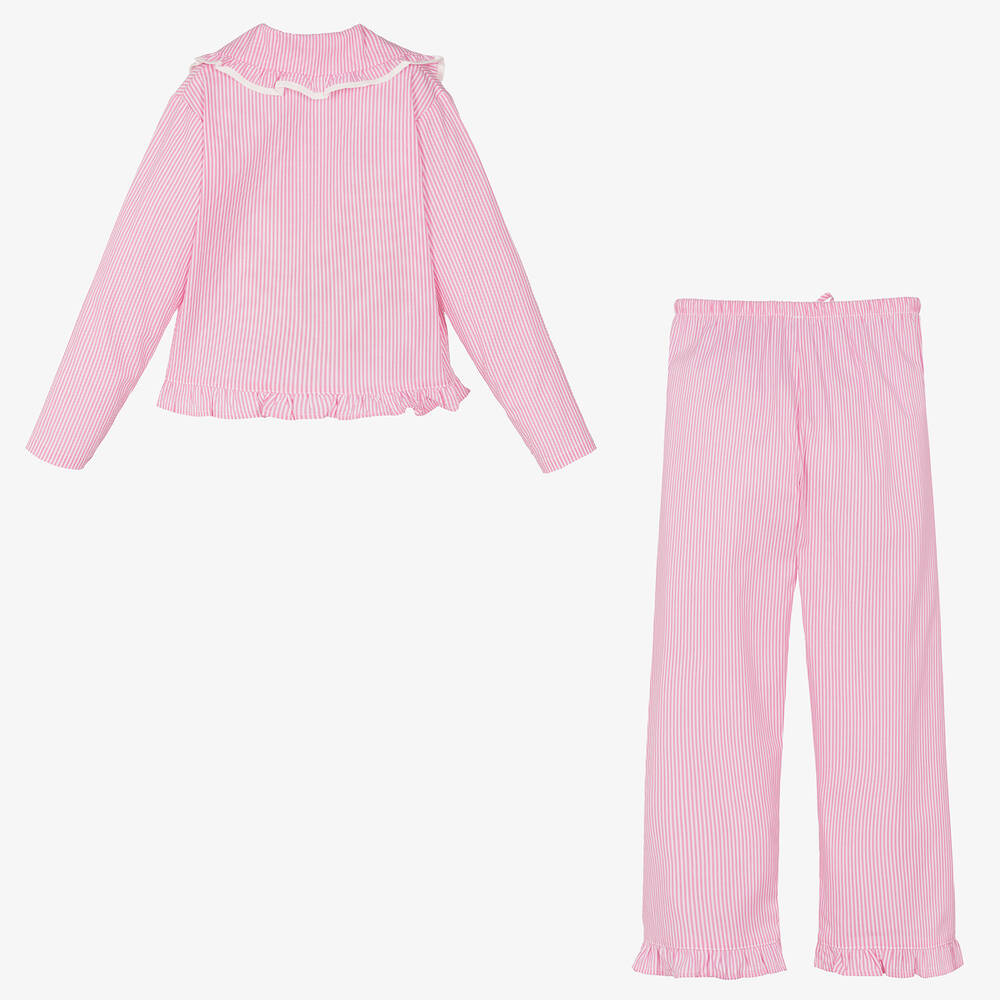 Mini Lunn-Girls Pink & White Striped Cotton Pyjamas | Childrensalon