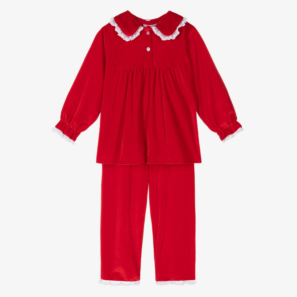 Mini Lunn-Girls Red Velour Pyjamas | Childrensalon