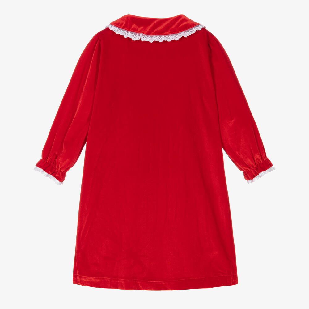 Mini Lunn-Girls Red Velour Smocked Dressing Gown | Childrensalon