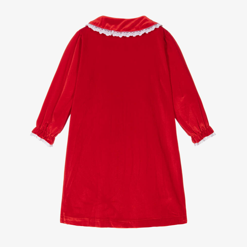 Mini Lunn-Girls Red Velour Smocked Dressing Gown | Childrensalon