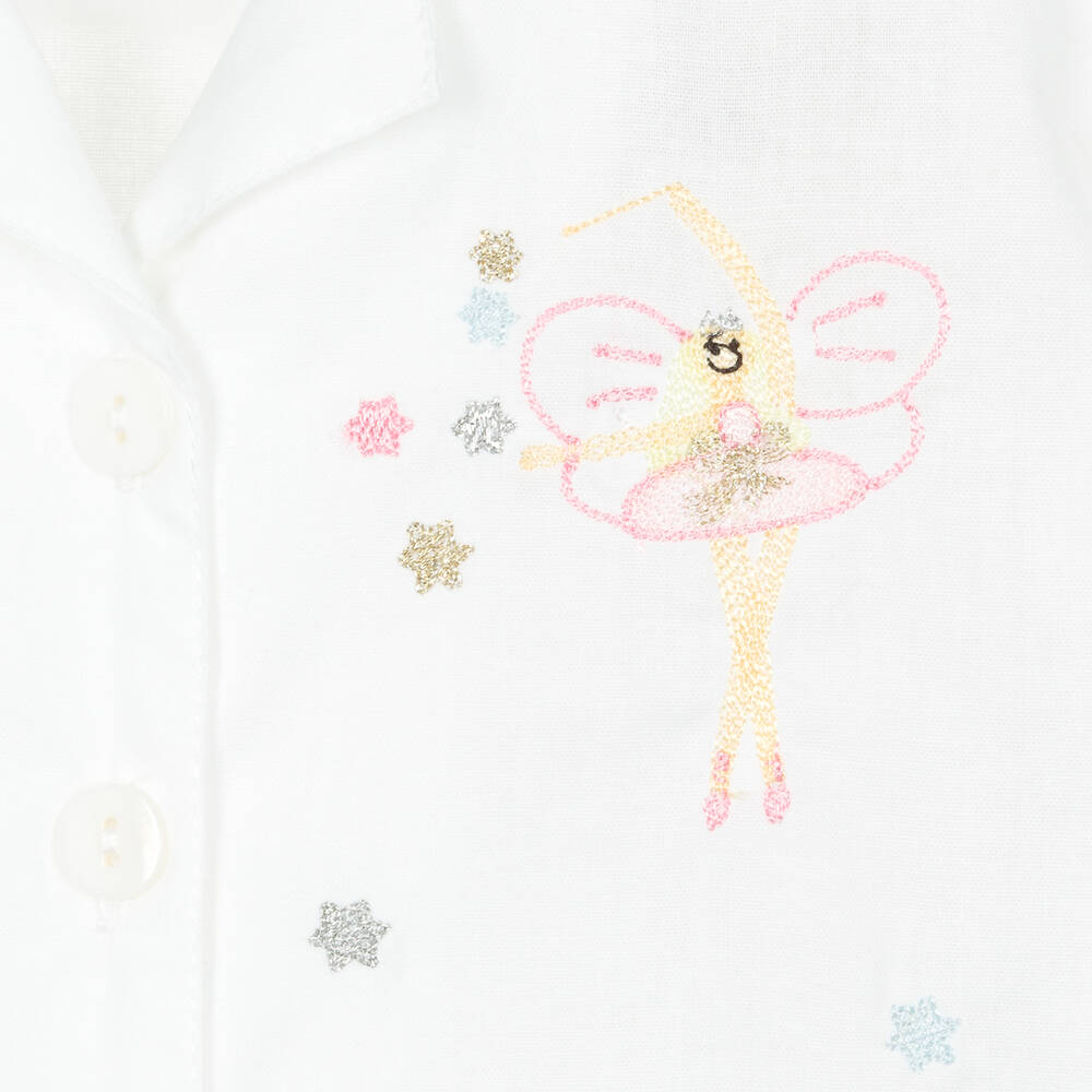 Mini Lunn-Белая хлопковая пижама с балеринами для девочек | Childrensalon