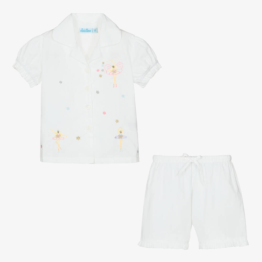 Mini Lunn-Белая хлопковая пижама с балеринами для девочек | Childrensalon