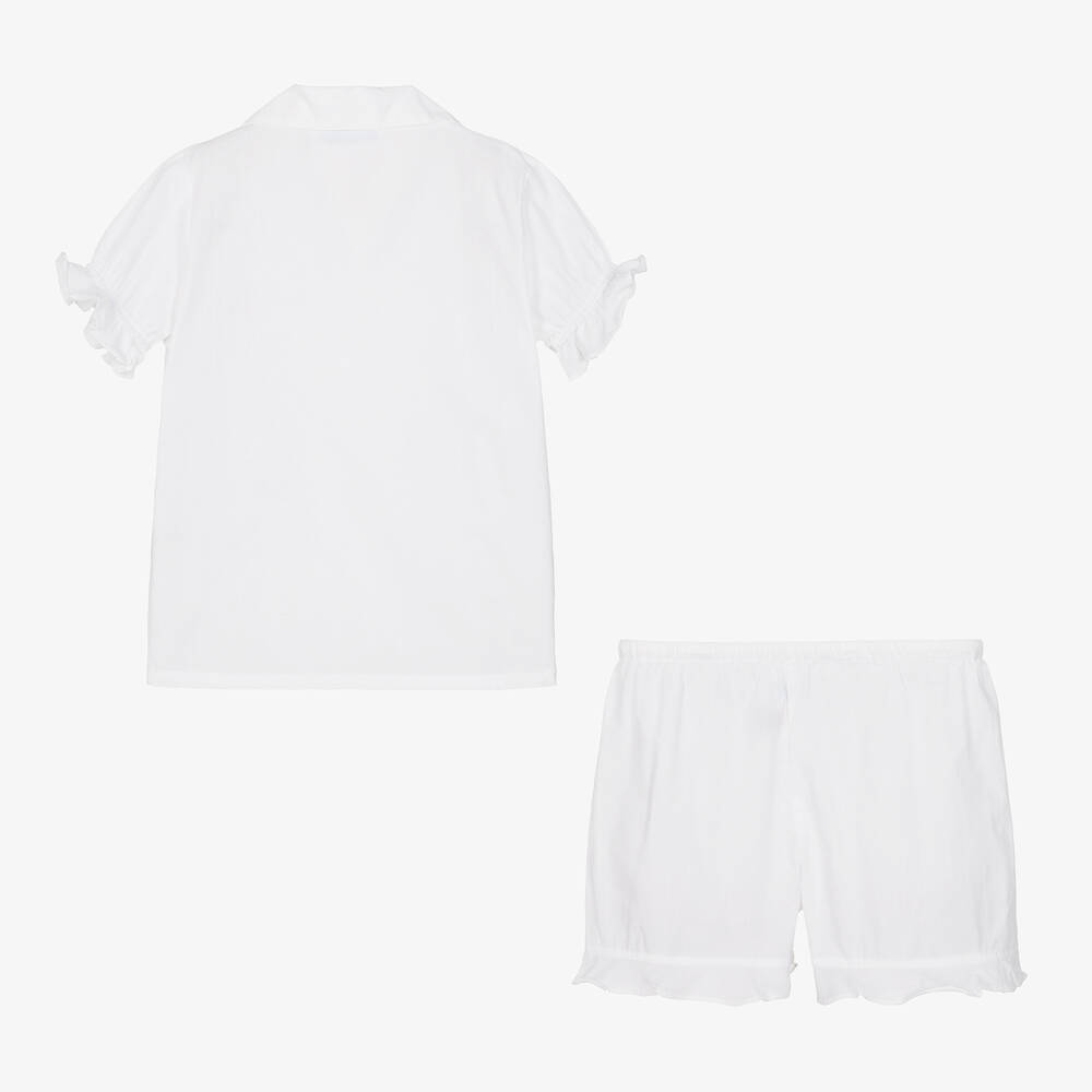 Mini Lunn-بيجاما شورت قطن لون أبيض مزين بفراشات للبنات | Childrensalon