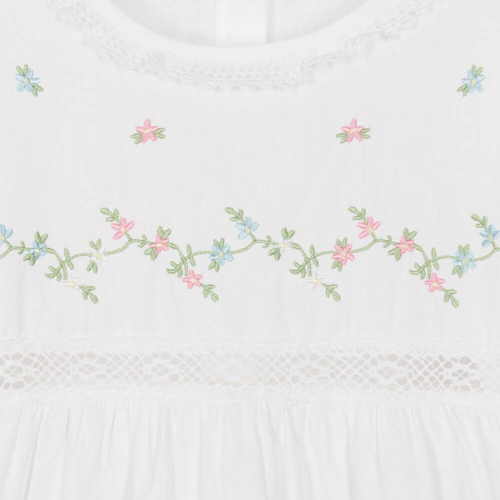Mini Lunn-Girls White Cotton Embroidered Pyjamas | Childrensalon