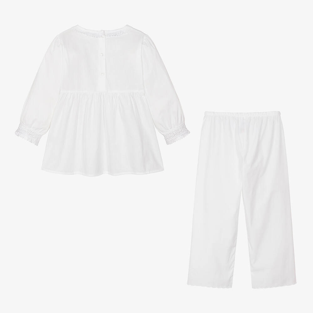 Mini Lunn-Girls White Cotton Embroidered Pyjamas | Childrensalon