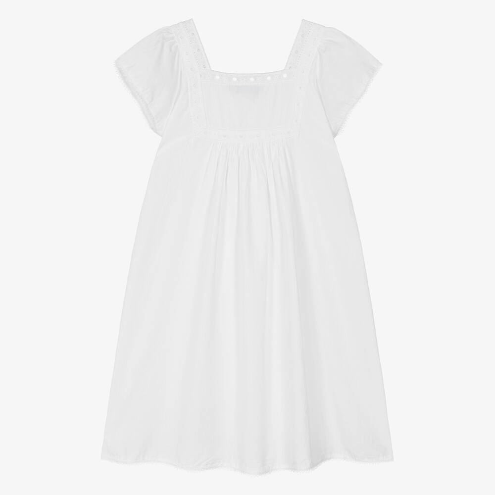Mini Lunn-Белая ночная рубашка из хлопка для девочек | Childrensalon