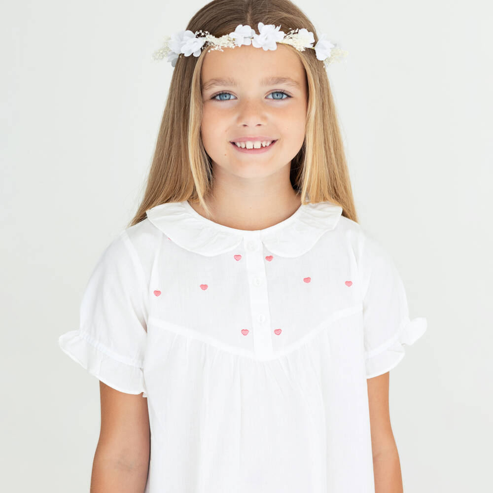Mini Lunn-Girls White Embroidered Cotton Nightdress | Childrensalon