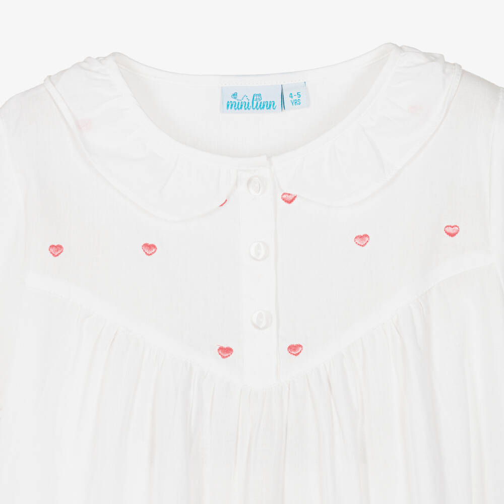 Mini Lunn-Girls White Embroidered Cotton Nightdress | Childrensalon