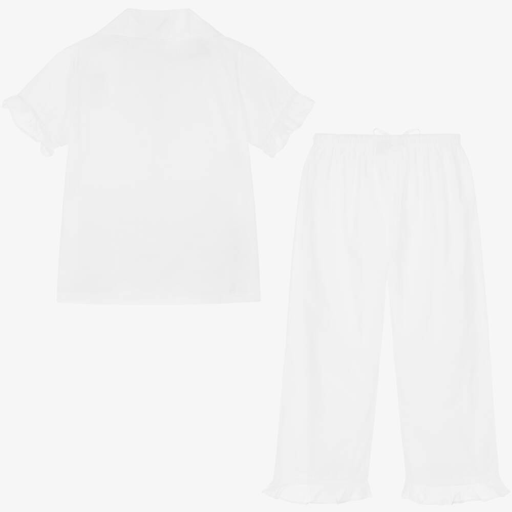 Mini Lunn-Girls White Embroidered Cotton Pyjamas | Childrensalon