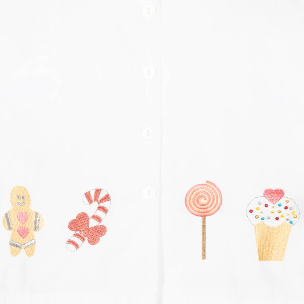 Mini Lunn-Girls White Embroidered Cotton Pyjamas | Childrensalon