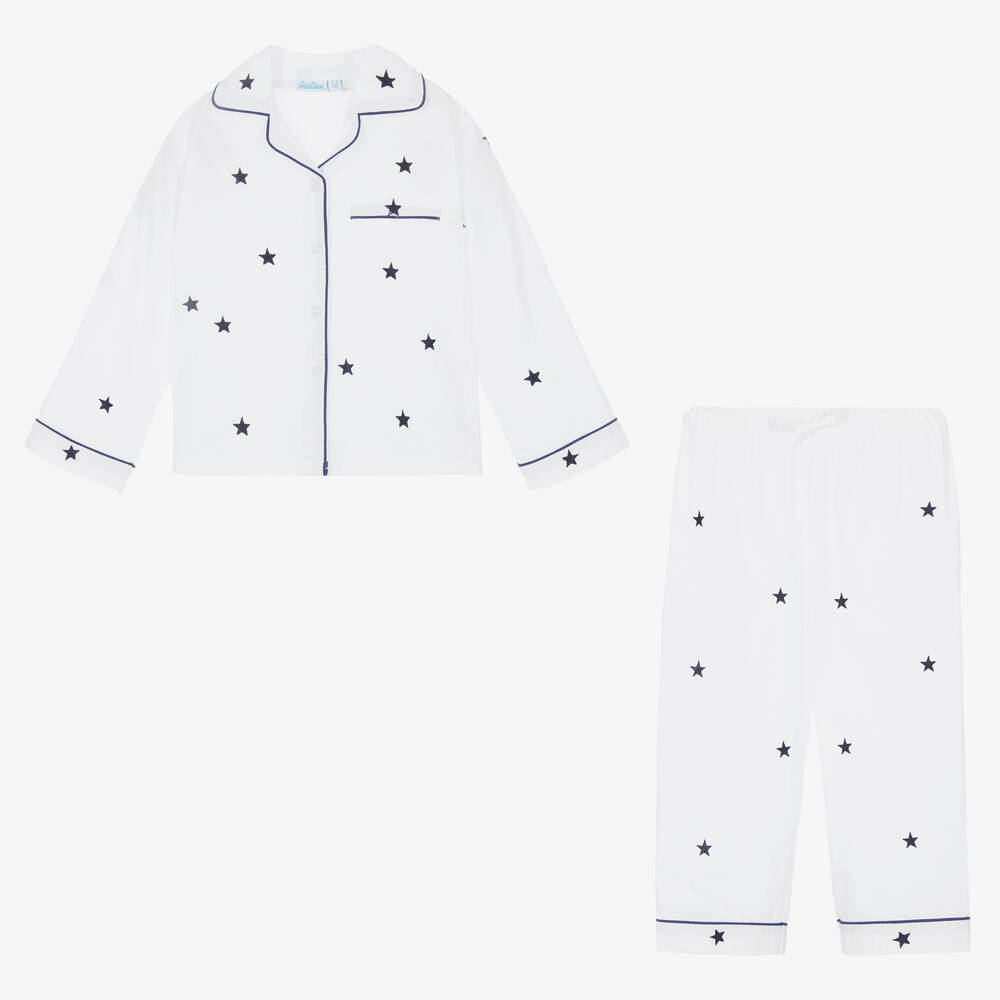 Mini Lunn-بيجاما قطن مطرز لون أبيض للبنات | Childrensalon