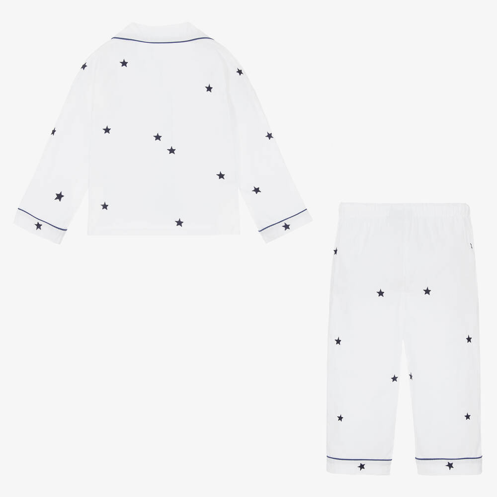 Mini Lunn-بيجاما قطن مطرز لون أبيض للبنات | Childrensalon