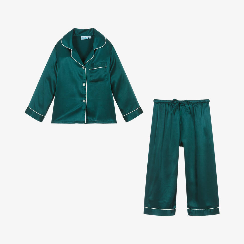Mini Lunn-Green Girls Satin Pyjamas | Childrensalon
