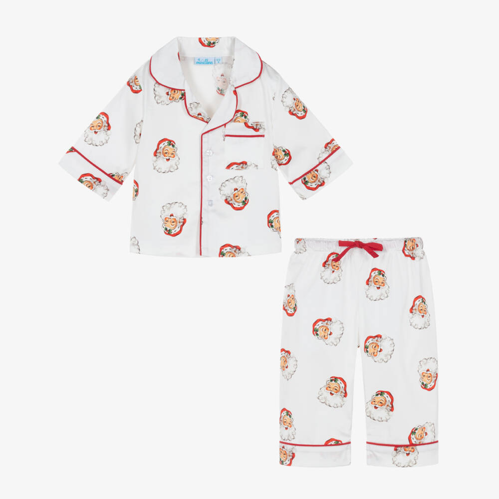 Mini Lunn-بيجاما بطبعة سانتا كلوز قطن لون أبيض | Childrensalon