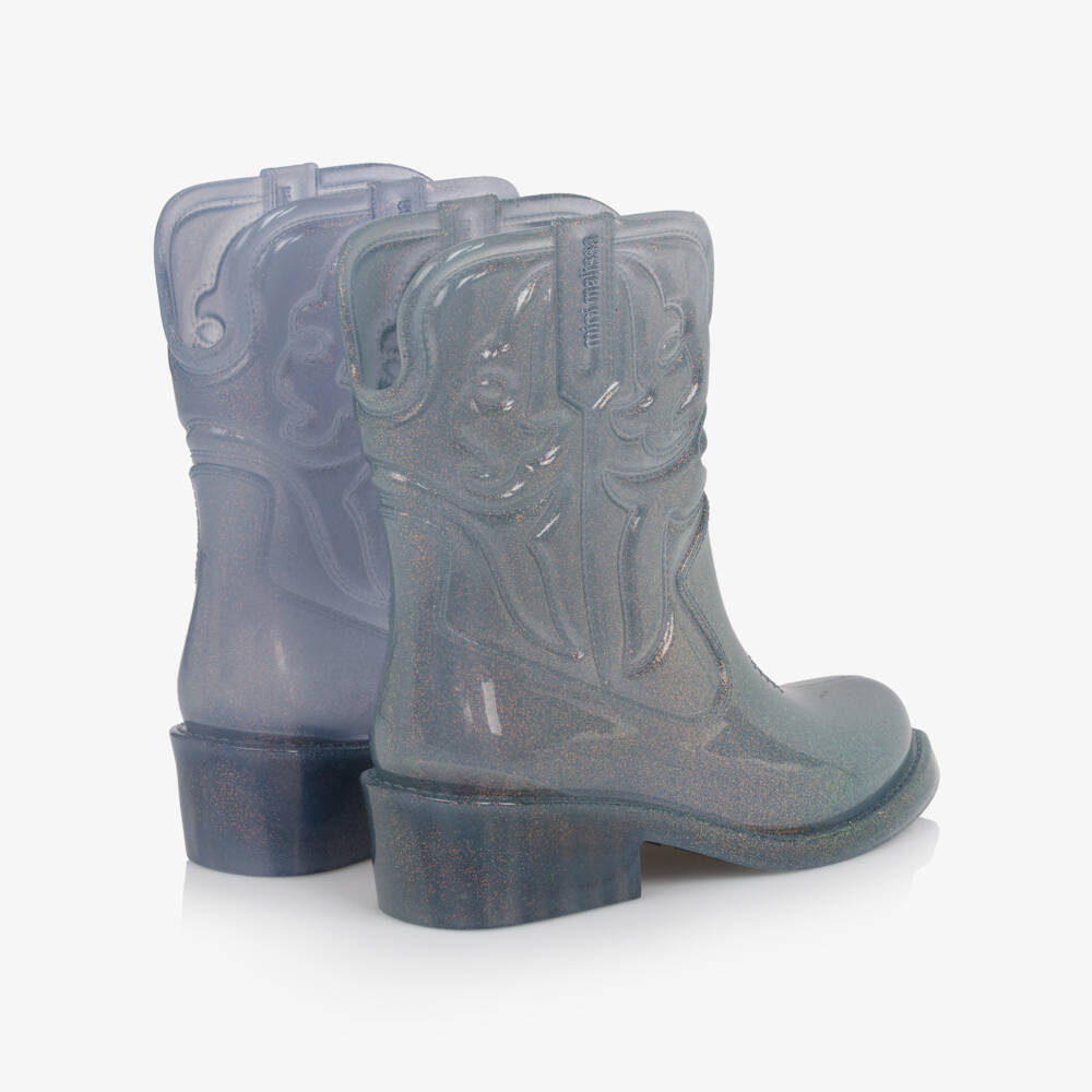 Mini Melissa-Girl Glittery Grey Blue Jelly Cowboy Boots | Childrensalon