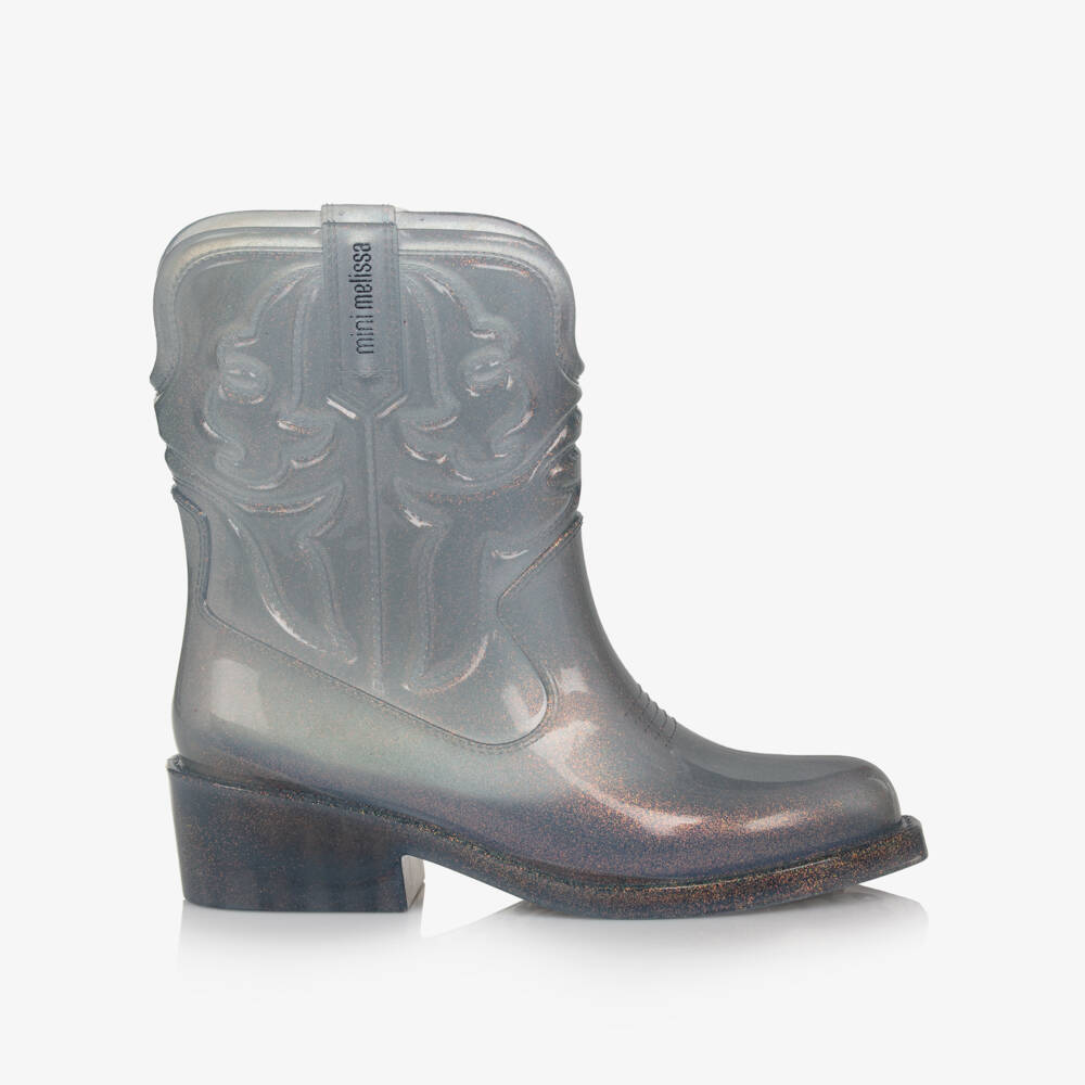 Mini Melissa-Girl Glittery Grey Blue Jelly Cowboy Boots | Childrensalon