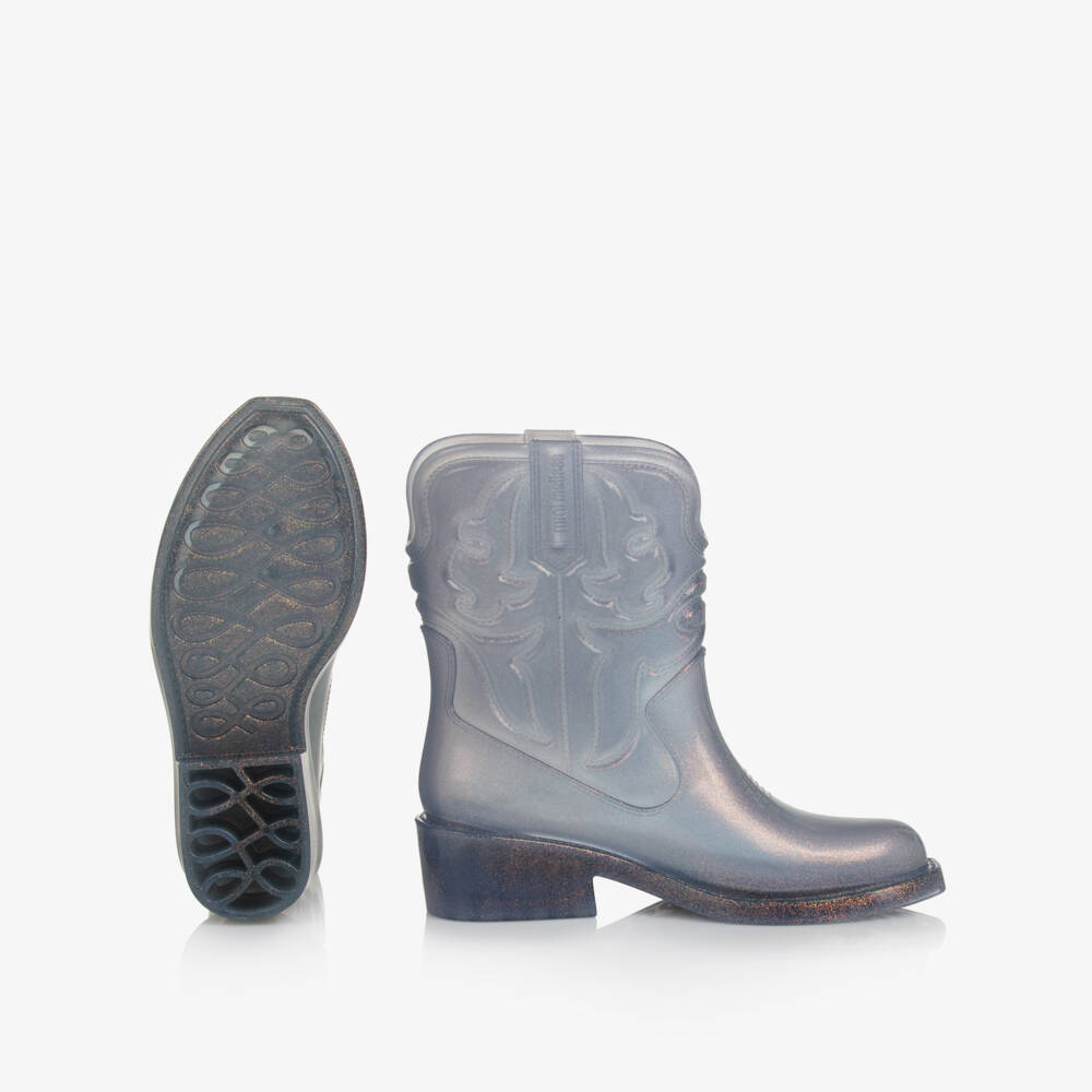 Mini Melissa-Girl Glittery Grey Blue Jelly Cowboy Boots | Childrensalon