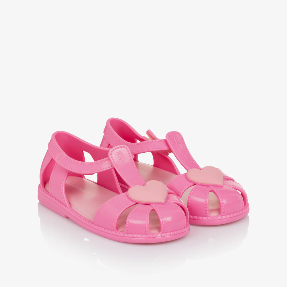 Mini Melissa-Girls Bright Pink Heart Jelly Shoes | Childrensalon