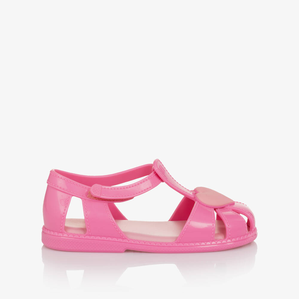 Mini Melissa-Girls Bright Pink Heart Jelly Shoes | Childrensalon