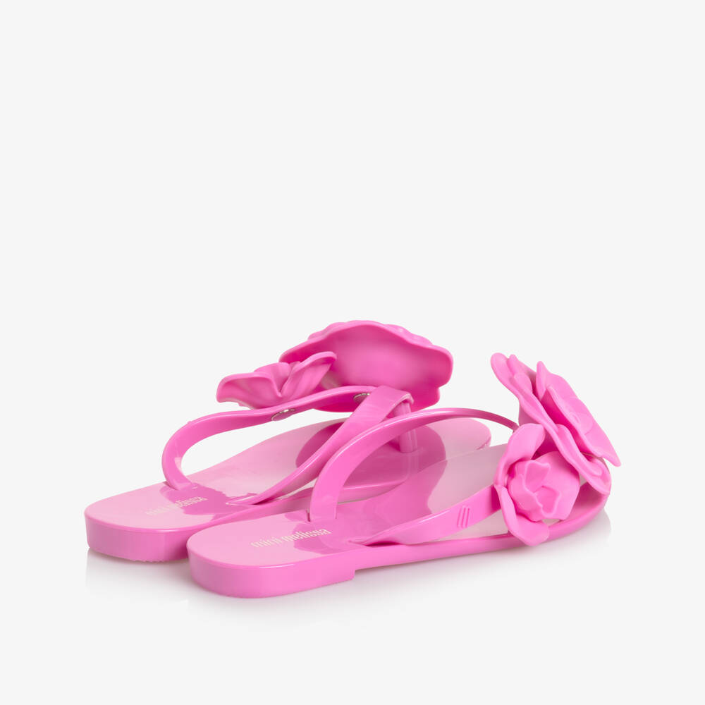 Mini Melissa-Girls Bright Pink Jelly Flip-Flops with Flowers | Childrensalon