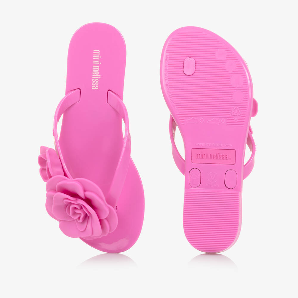 Mini Melissa-Girls Bright Pink Jelly Flip-Flops with Flowers | Childrensalon