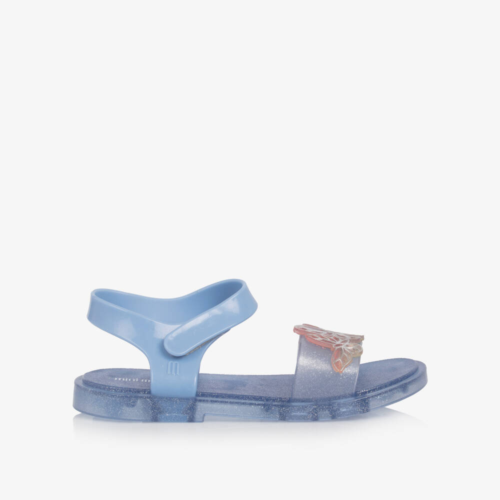 Mini Melissa-Girls Glittery Blue Butterfly Jelly Sandals | Childrensalon