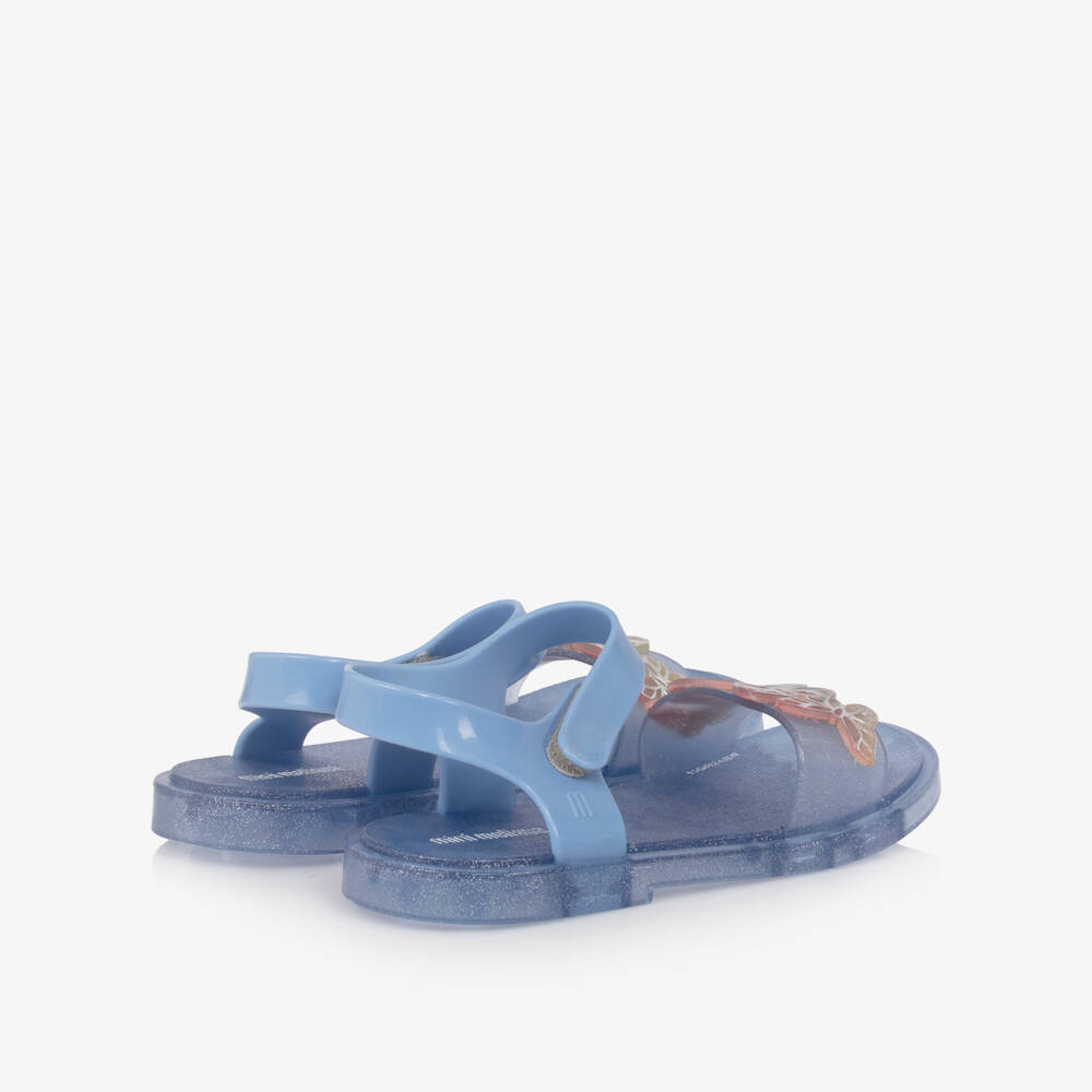 Mini Melissa-Girls Glittery Blue Butterfly Jelly Sandals | Childrensalon