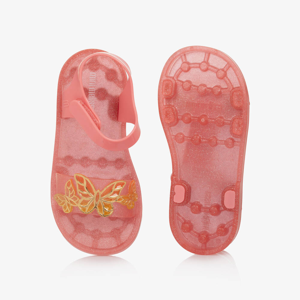 Mini Melissa-Girls Glittery Pink Butterfly Jelly Sandals | Childrensalon