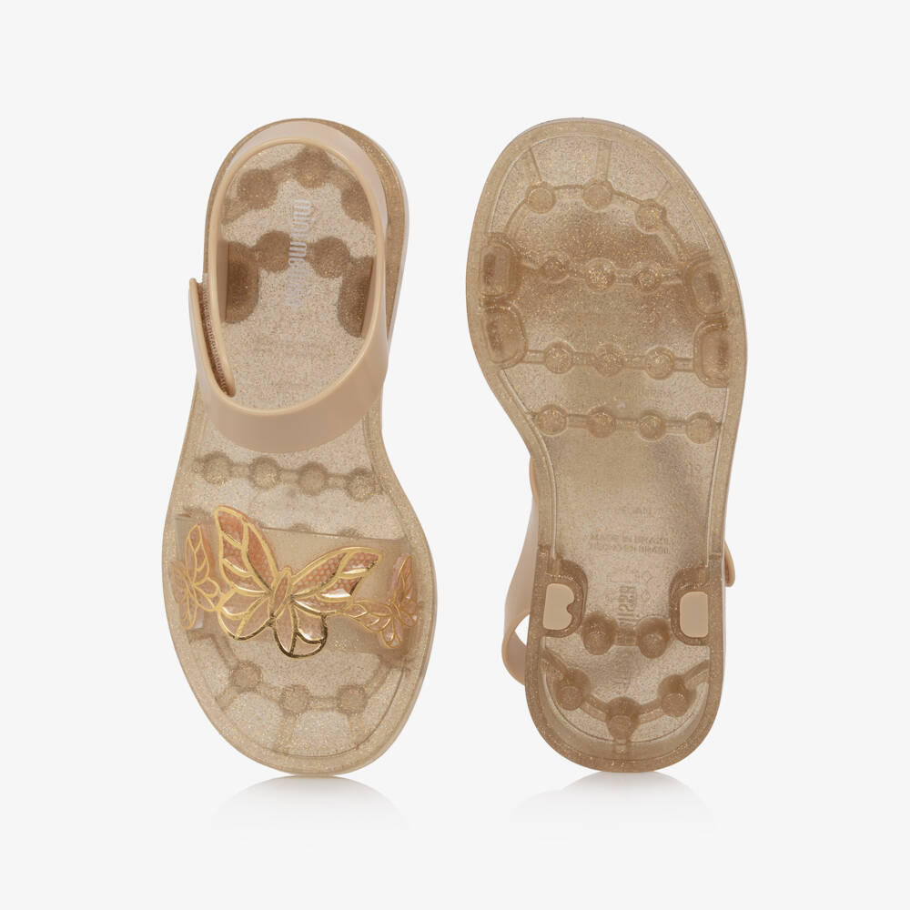 Mini Melissa-Girls Gold Butterfly Jelly Sandals | Childrensalon