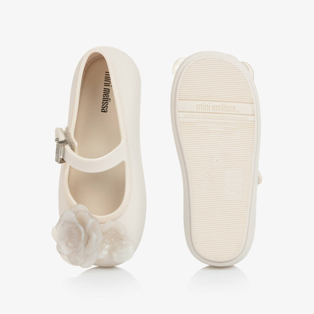Mini Melissa-حذاء جيلي مزين بورود لون عاجي للبنات | Childrensalon