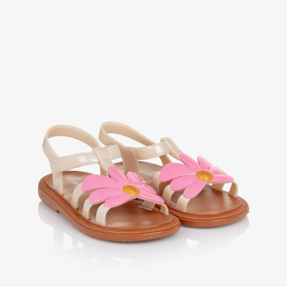 Mini Melissa-Girls Ivory & Pink Daisy Jelly Sandals | Childrensalon