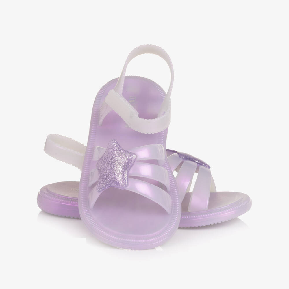 Mini Melissa-Girls Lilac Jelly Sandals with Glittery Star | Childrensalon
