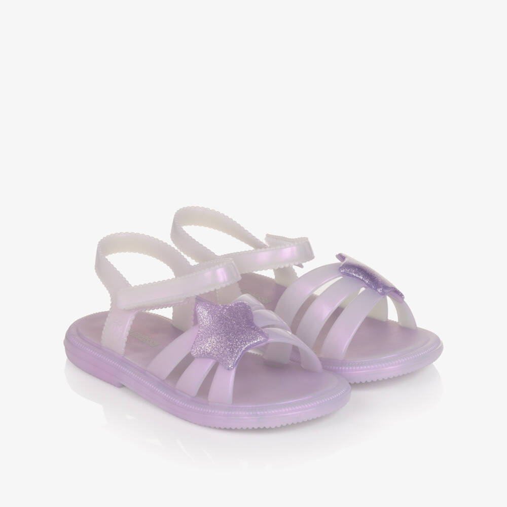 Mini Melissa-Girls Lilac Jelly Sandals with Glittery Star | Childrensalon