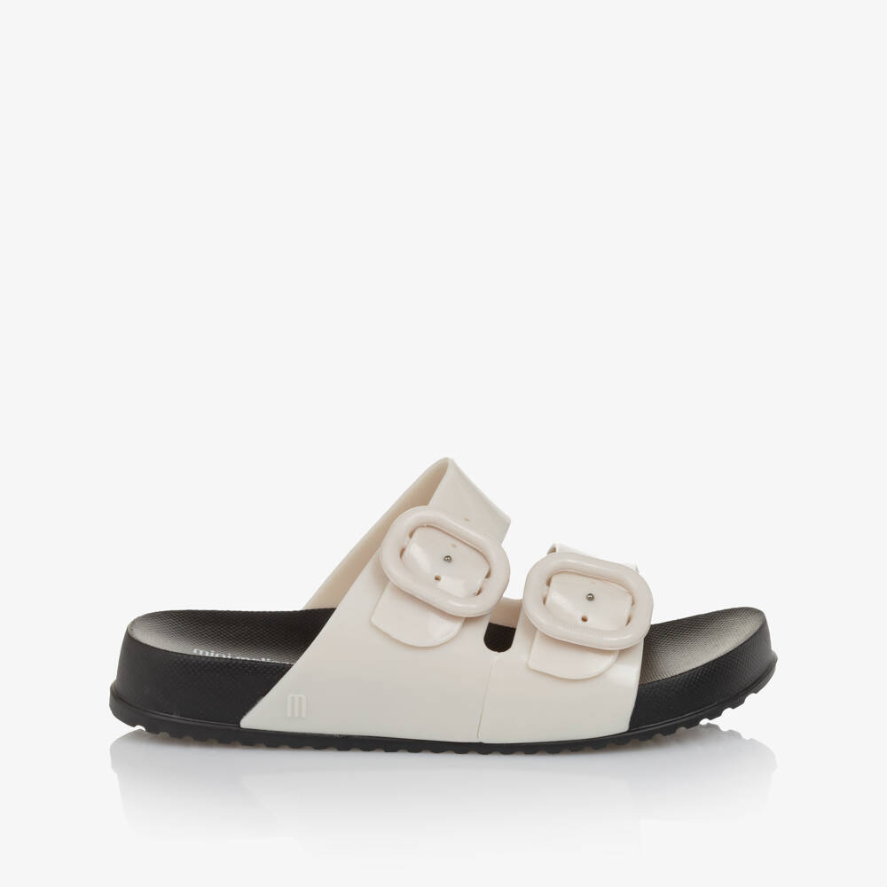 Mini Melissa-Girls Pale Beige & Black Jelly Sliders | Childrensalon