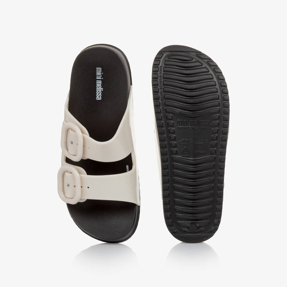 Mini Melissa-Girls Pale Beige & Black Jelly Sliders | Childrensalon