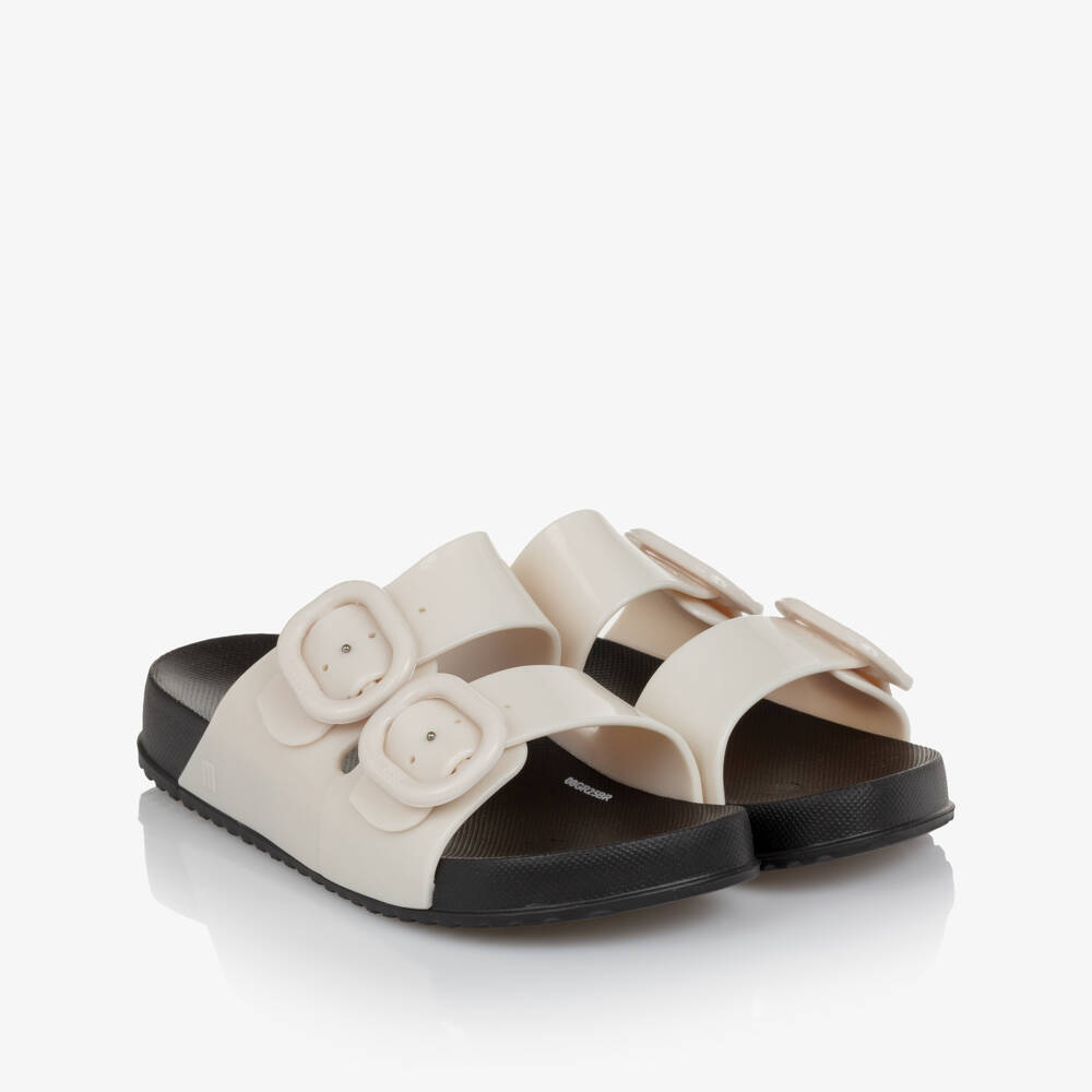 Mini Melissa-Girls Pale Beige & Black Jelly Sliders | Childrensalon