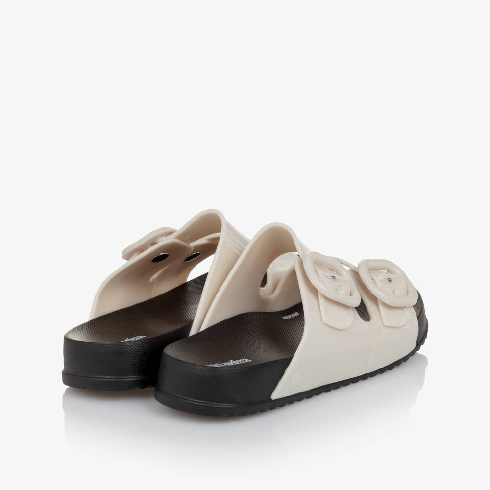 Mini Melissa-Girls Pale Beige & Black Jelly Sliders | Childrensalon
